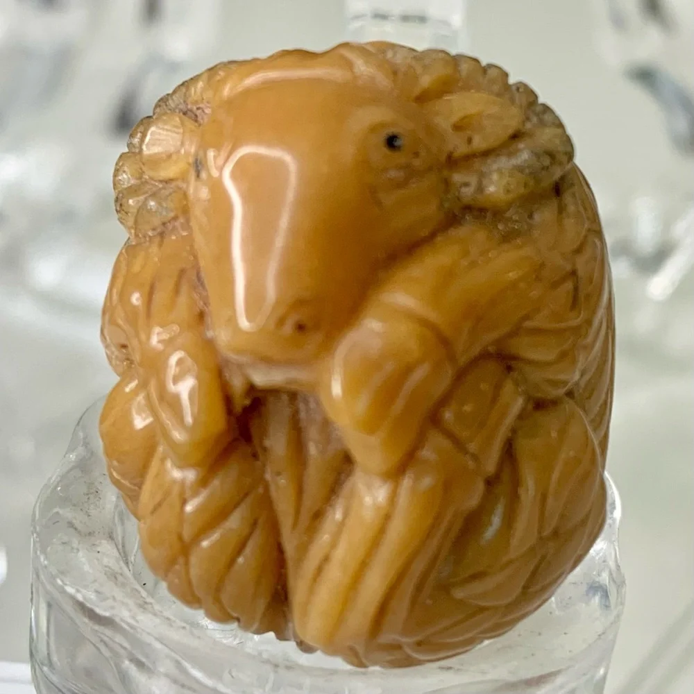Vintage NETSUKE Carved Tagua Nut Ram Sheep Animal Carving Bead Figurine Japanese